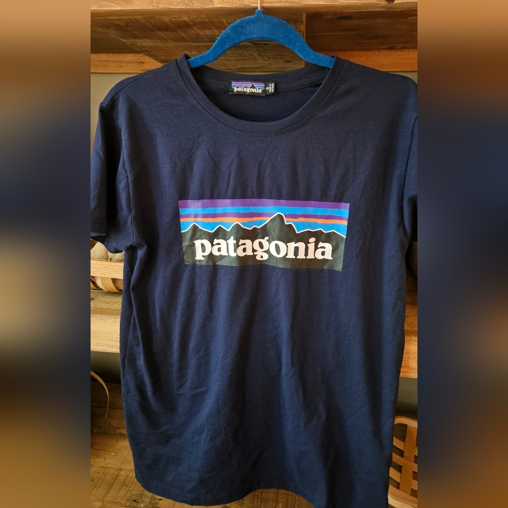 Patagonia Soft Tshirt New Mens Small Navy Big Logo
